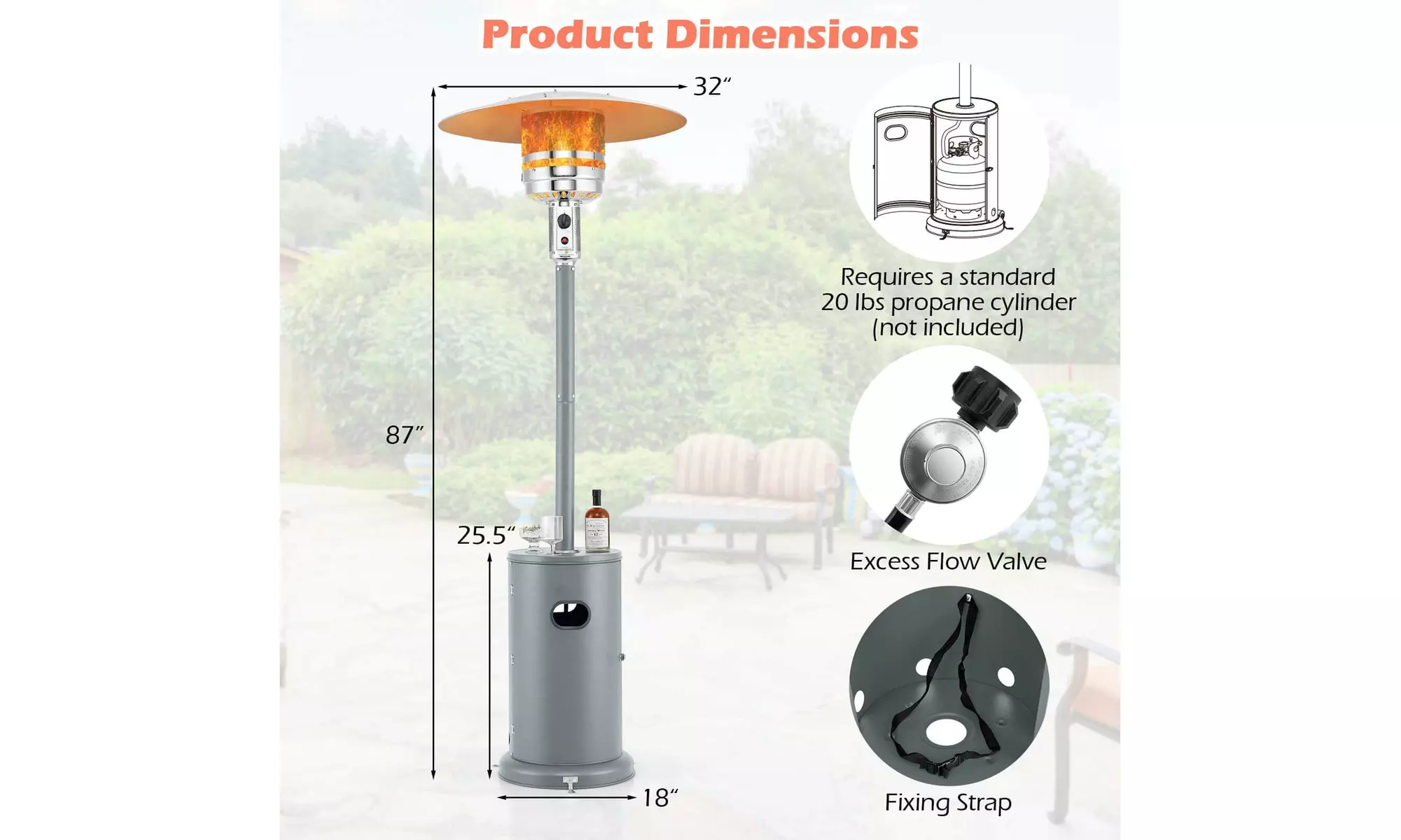 50,000 BTU Patio Heater with Wheels Round Table Design & Stainless Steel Burner