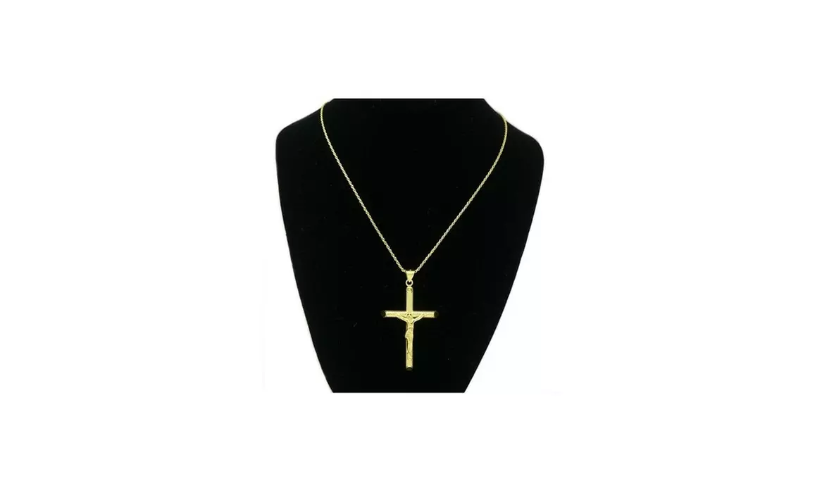 925 Sterling Silver Plated Diamond Cut Crucifix Cross Necklace Pendant 18" Inch