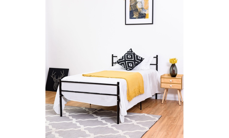 Image 9: Black Twin Size Metal Bed Frame Platform 6 Legs Headboards Furniture