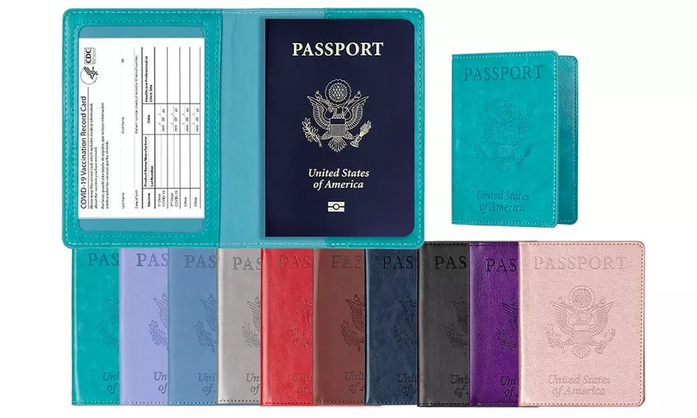PU Leather Multi-function Passport Holder Cover with CDC Vaccination Card Slot - Primary Image