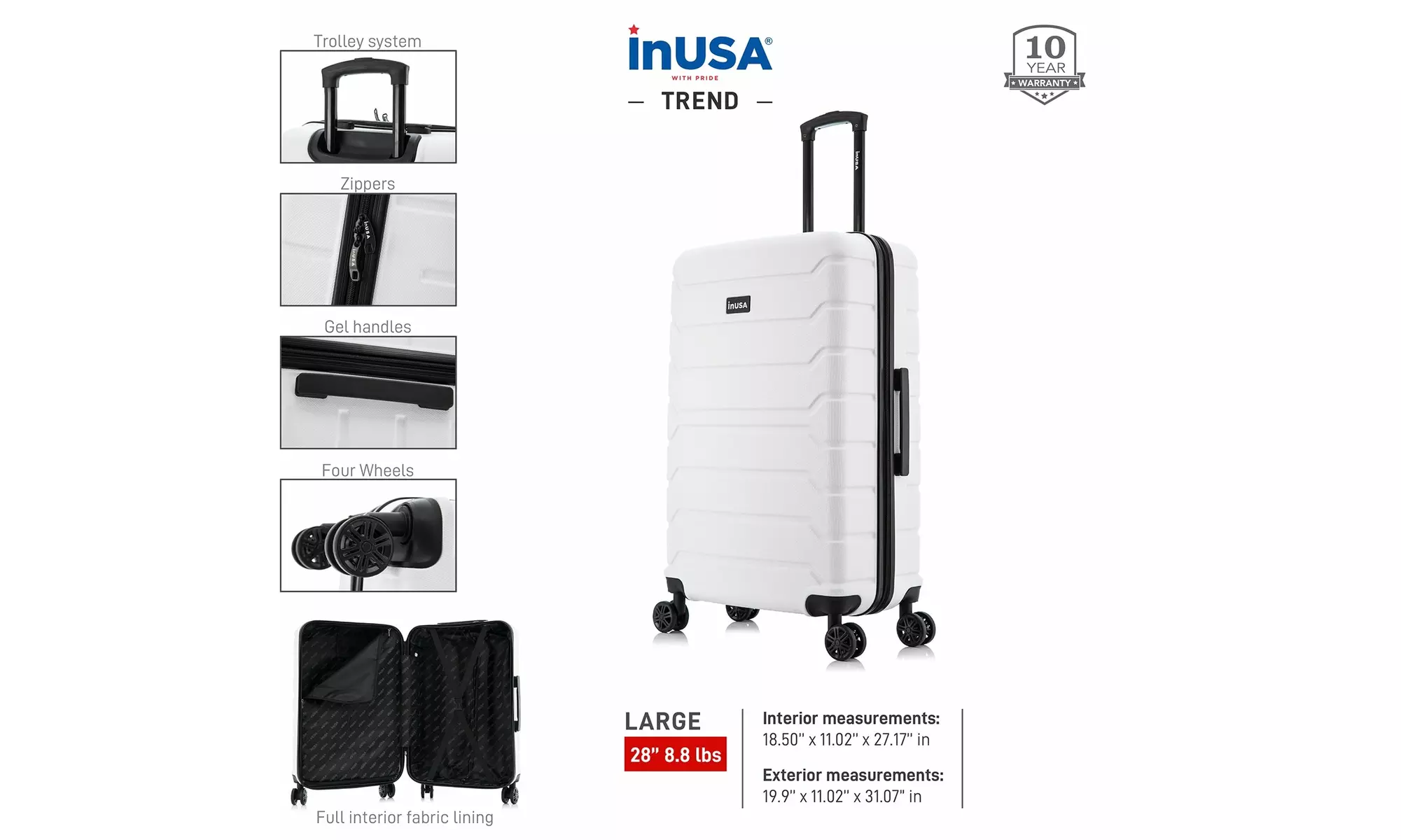 InUSA Trend lightweight hardside spinner luggage 20'', 24", 28" 