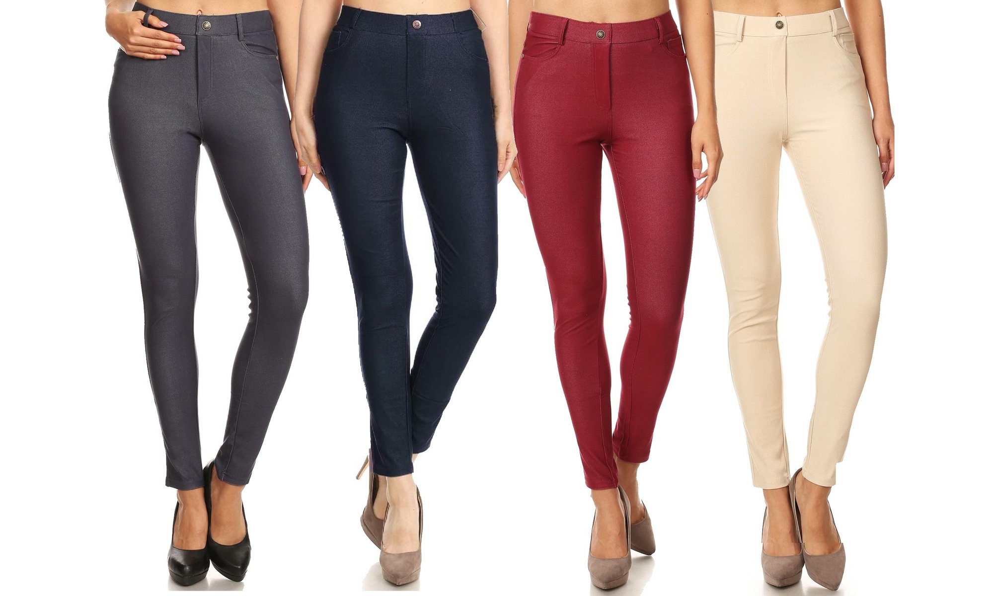 Women's (3-Pack) High-Rise 5-Pocket Skinny Pants Pull On Jeggings S-3XL