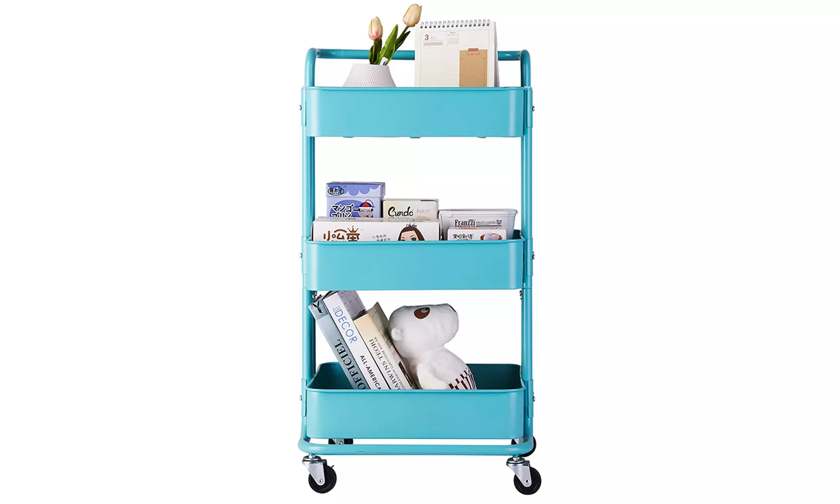 3-Tier Rolling Utility Cart Storage Shelves Multifunction Storage Trolley Cart - Primary Image