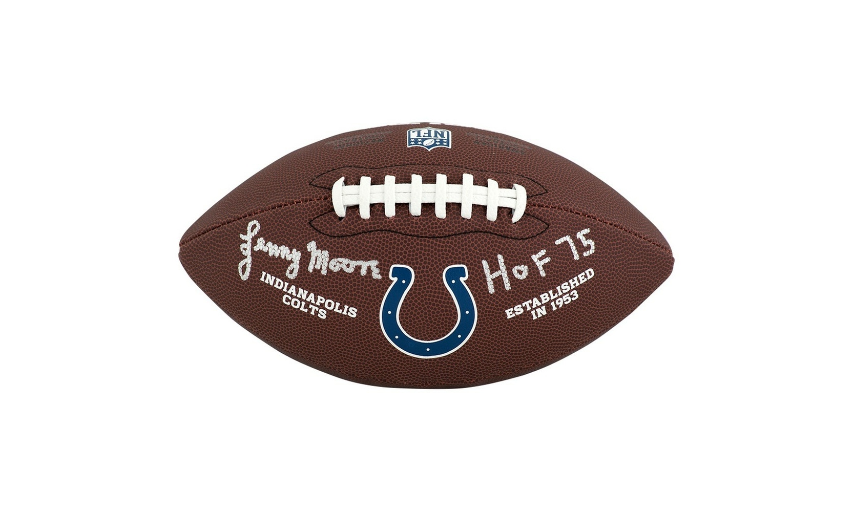 Lenny Moore Signed Colts Logo Wilson Brown Full Size Football w/HOF'75