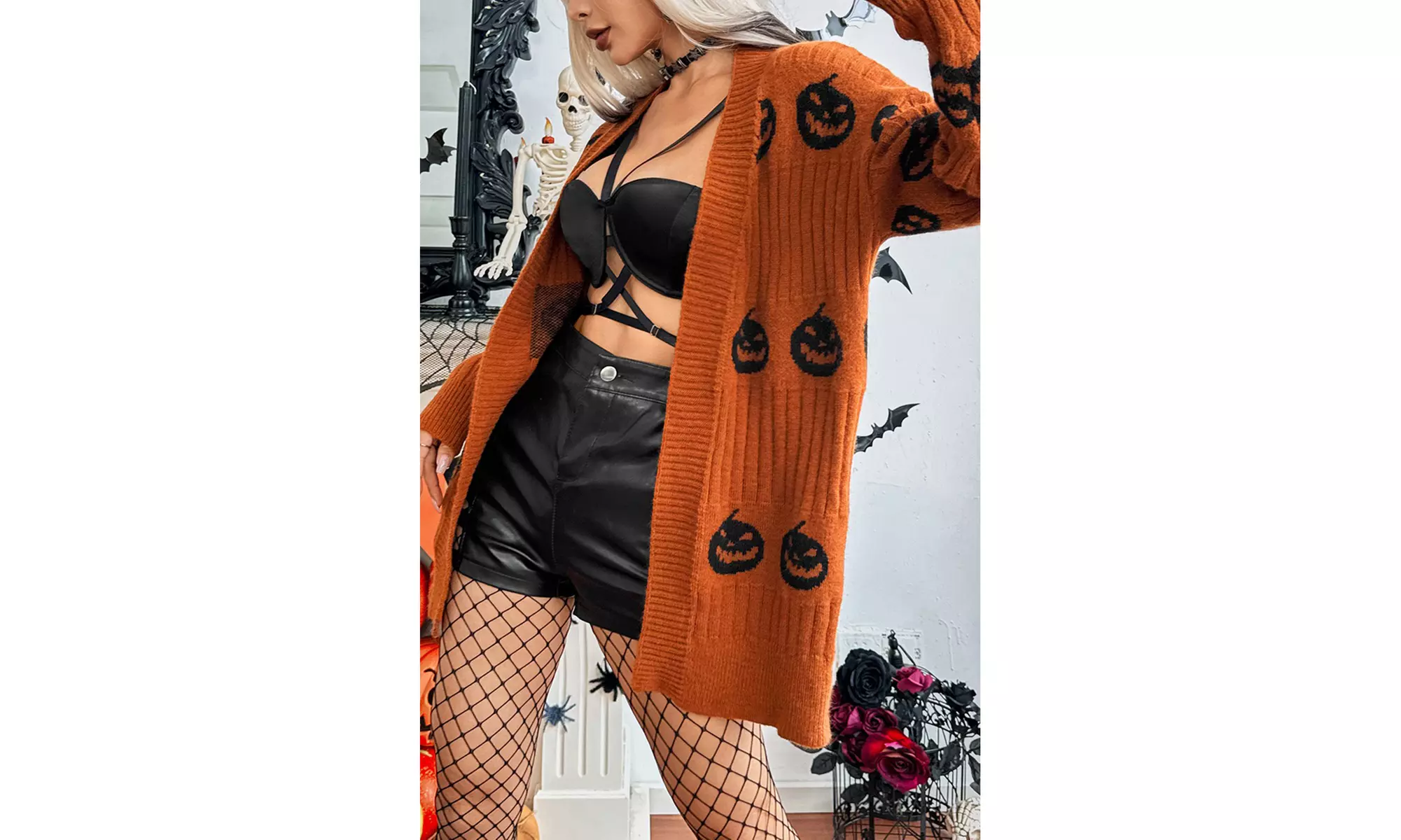 Love Kuza Creepy Cuddle Halloween Sweater Open Cardigan (S-XL)