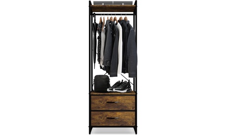 Sorbus Clothing Rack With 2 Drawers - Garment Stand W/ 2 Shelves (Rustic Wood) Brown Wood