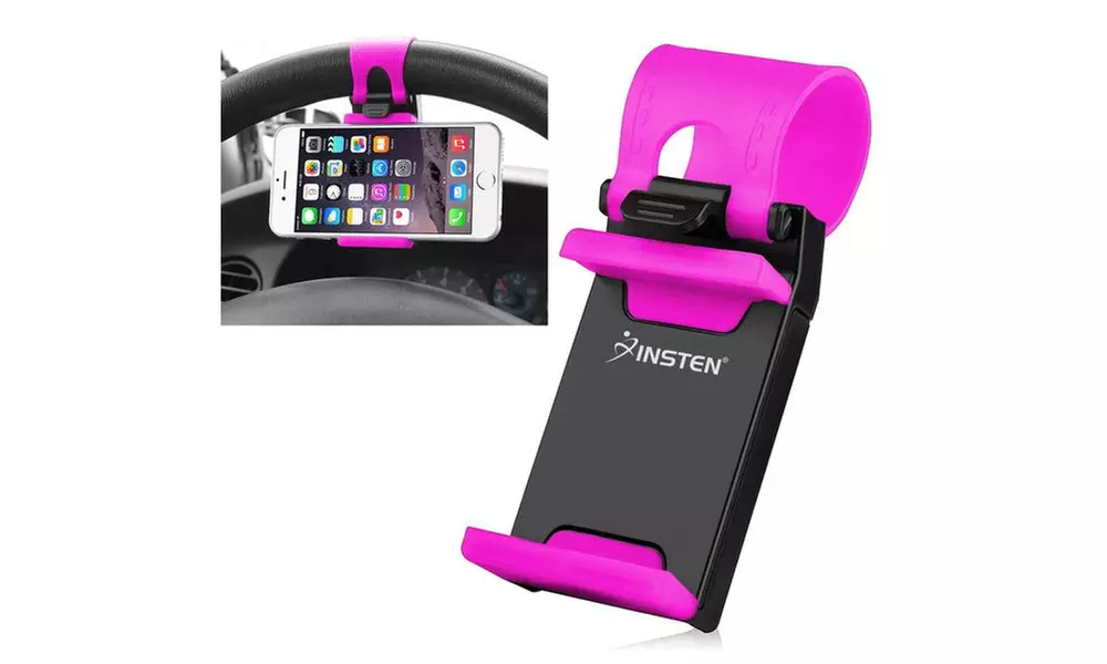 Insten Universal Car Steering Wheel Phone Mount Holder Black/Hot Pink - Primary Image