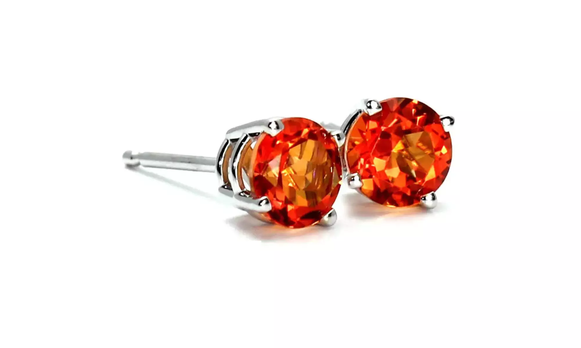 Paris Jewelry 14K White Gold Round 5MM Natural Orange Topaz Stud Earrings Plated