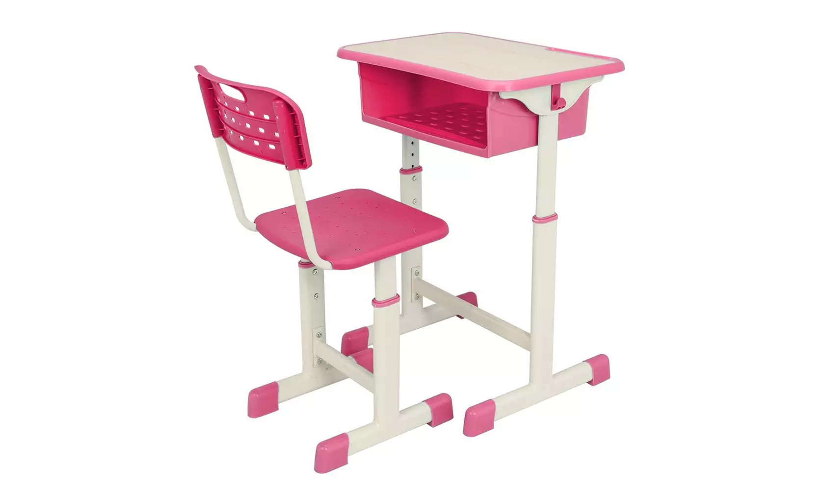 Kids Study Table and Chair Set Height Adjustable Student Study Table Set Pink - Primary Image