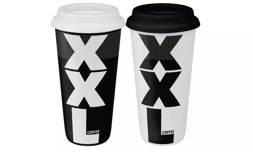 Set of 2 Large Travel Mugs XXL Black & XXL White - Primary Image