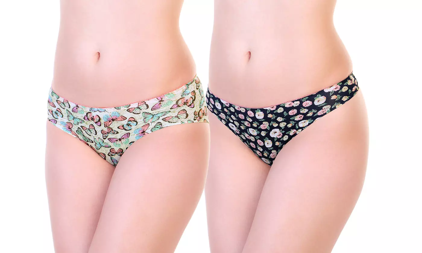 6-Pack Silky Microfiber Thong or Hiphugger Panties in Assorted Colors - Primary Image
