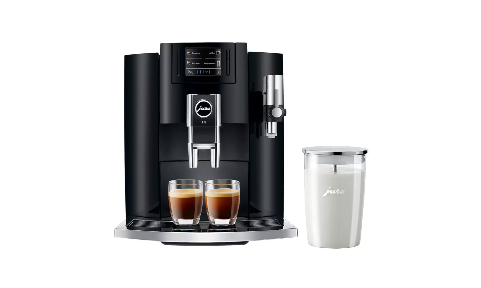 Jura E8 Automatic Coffee Machine (Piano Black) with Glass Milk Container Bundle - Primary Image