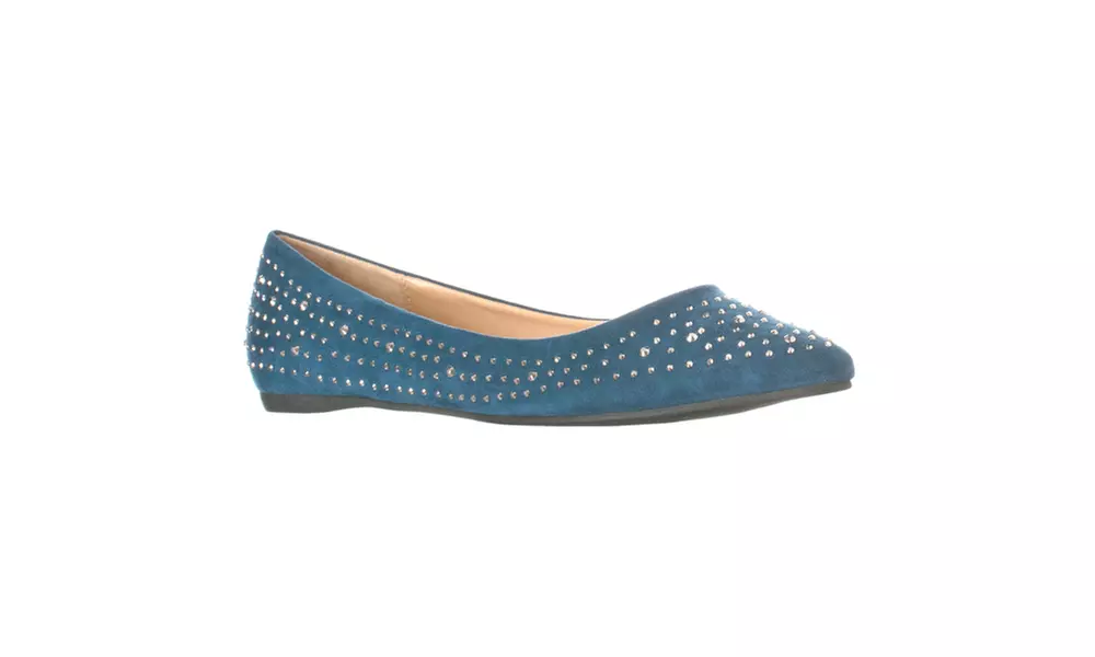 Lasonia Women's Faux Suede Rhinestone Studded Pointed Toe Flats, Blue - Primary Image