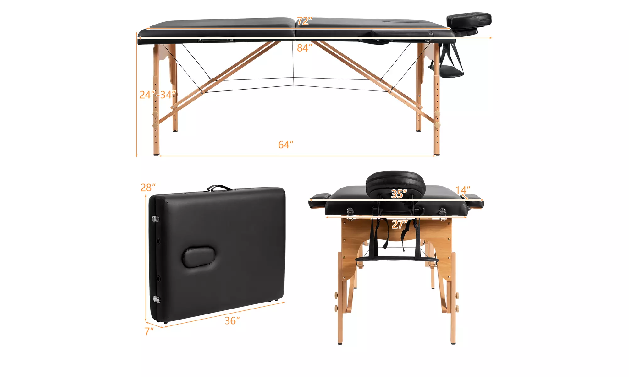 84" Portable Massage Table Adjustable Spa Bed with Carry Case