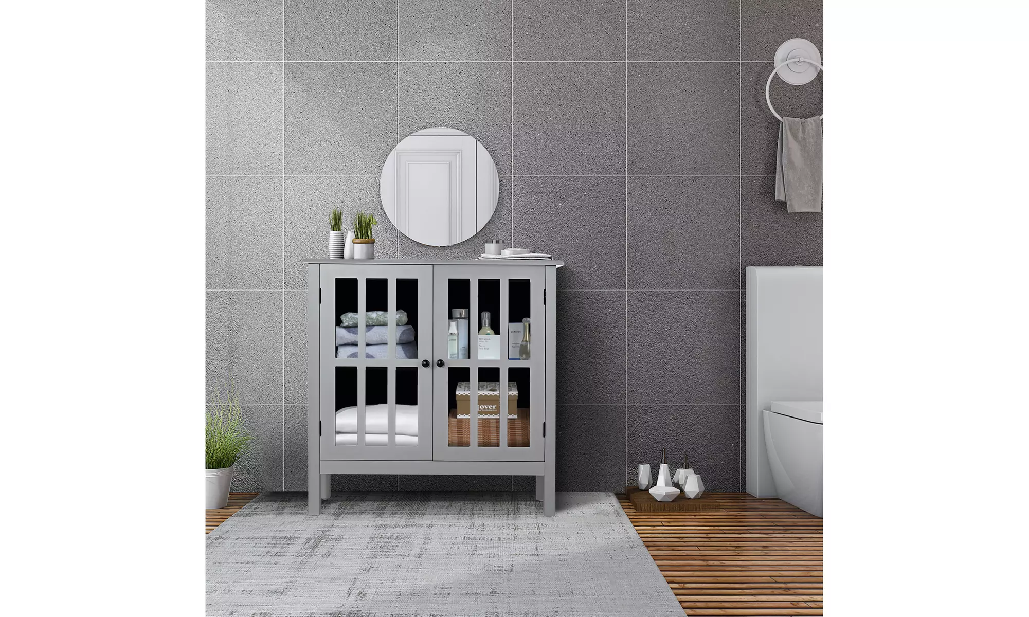 Costway Storage Buffet Cabinet Glass Door Sideboard Console Table Server Gray - Primary Image
