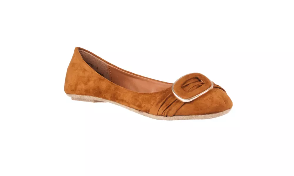 Riverberry 'Sami' Buckle-detail Microsuede Ballet Flats, Chestnut - Primary Image