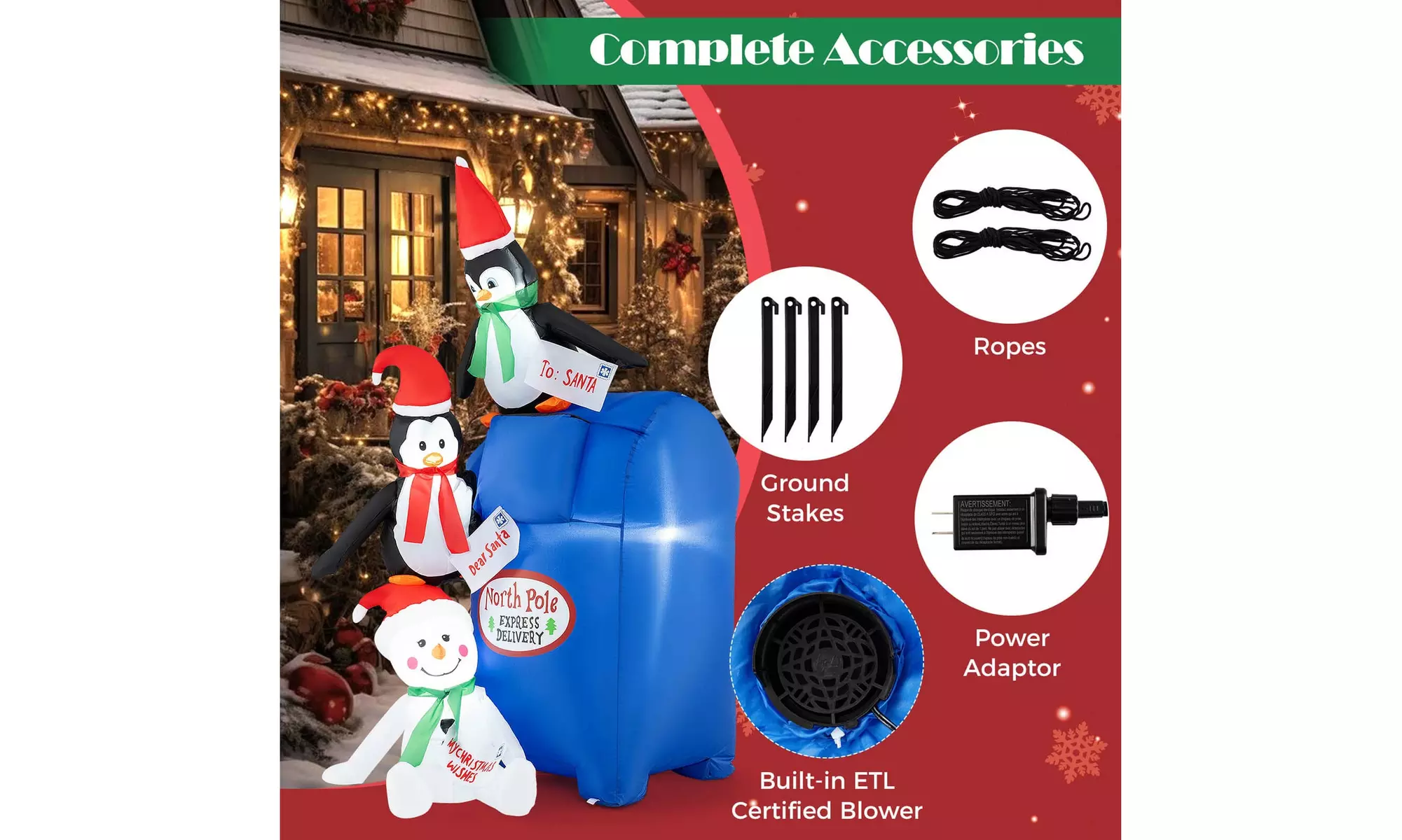 Costway Inflatable Christmas Santa Claus Helicopter Snowman Penguin Lights