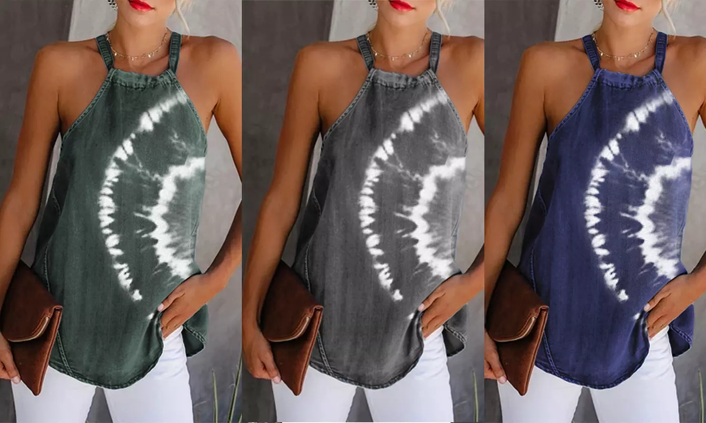 Women's Summer Fashion Tie-Dyed T-Shirts Sleeveless Small Strap Tops - Primary Image