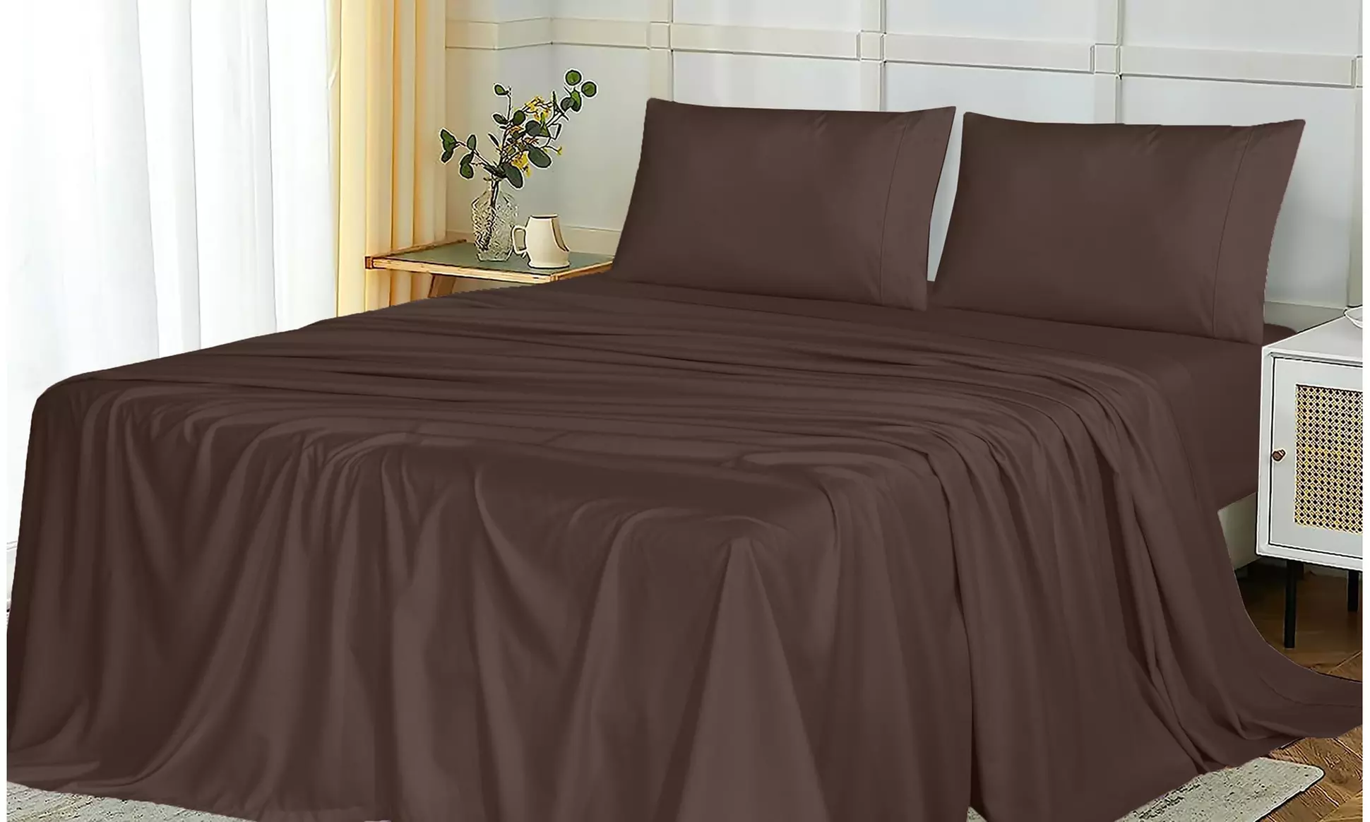Ruvanti 1800 Series 4 Piece Microfiber Bed Sheet Set Soft Deep Pocket Sheet