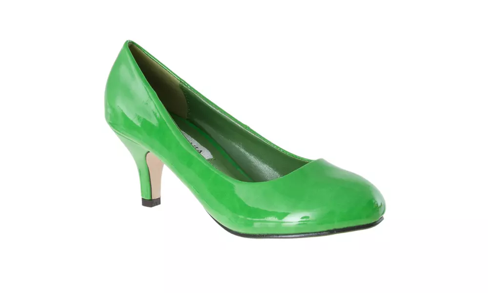 Riverberry 'M2584' Round-toe Mid-heel Patent Pumps, Green Patent - Primary Image