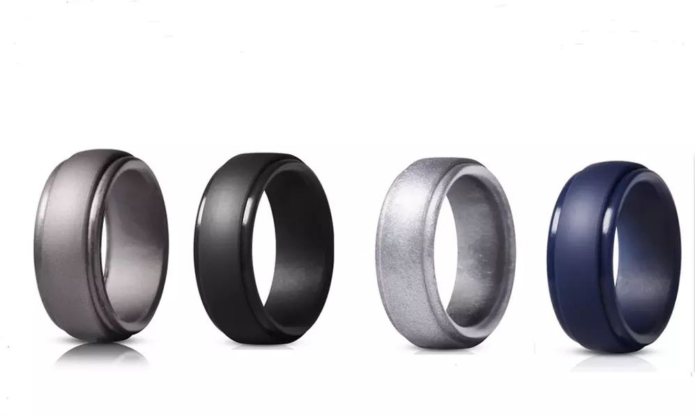 4 Pack Silicone Wedding Engagement Ring Men Women Rubber Band Gym Sports US - Primary Image