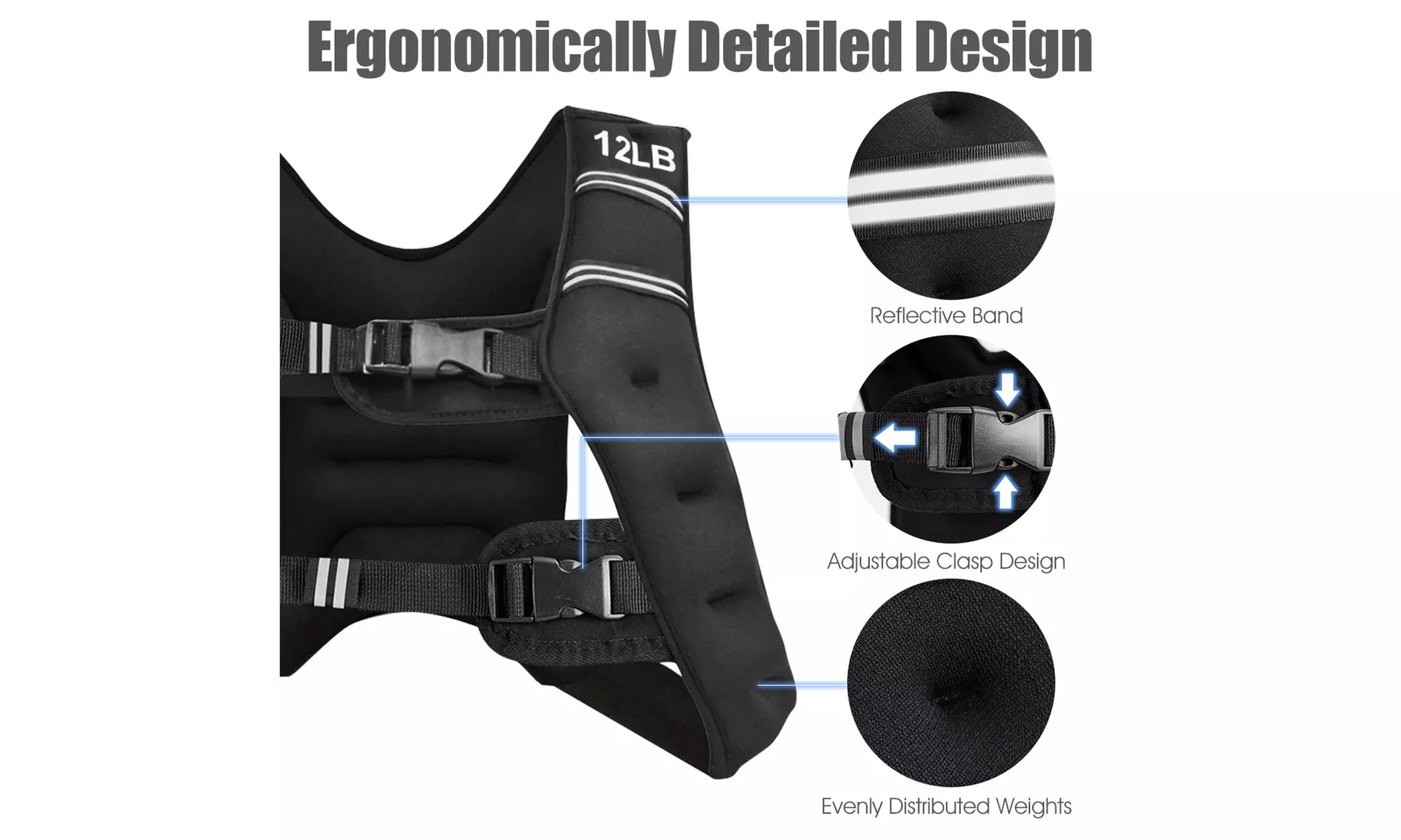 Costway 12LBS/20LBS Workout Weighted Vest Mesh Bag Adjustable Buckle Fitness