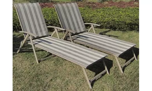 Fair Park Sling Folding Chaise Lounge Chairs, Set of 2, Tan - Primary Image