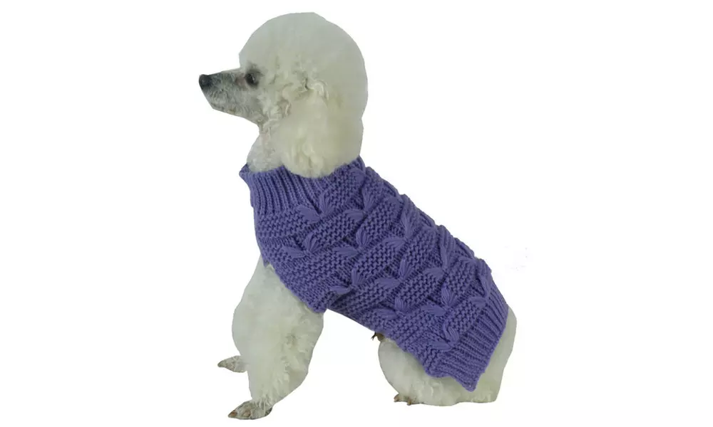 Butterfly Stitched Heavy Cable Knitted Fashion Turtle Neck Dog Sweater - Primary Image