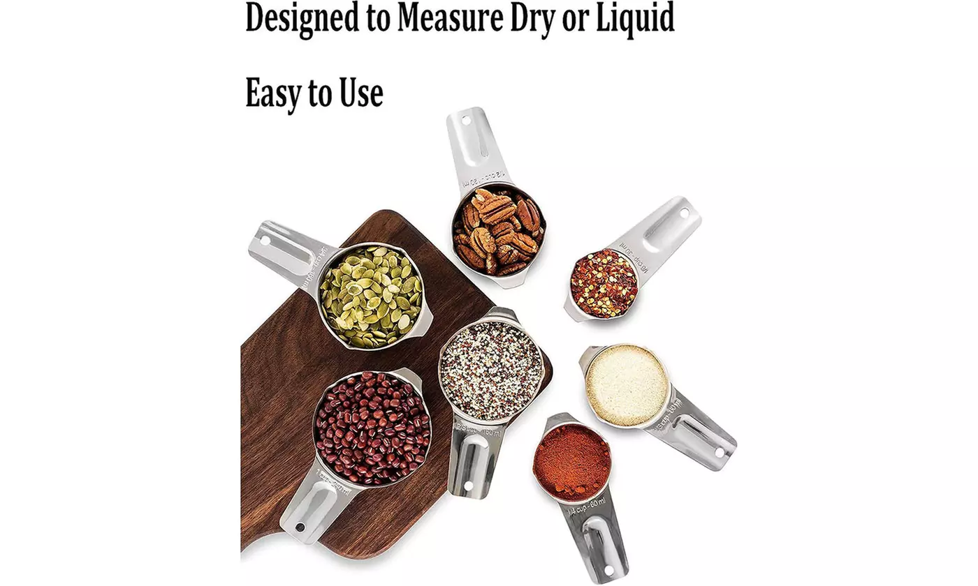 7 Piece Stainless Steel Measuring Cups Set for Dry or Liquid Ingredients