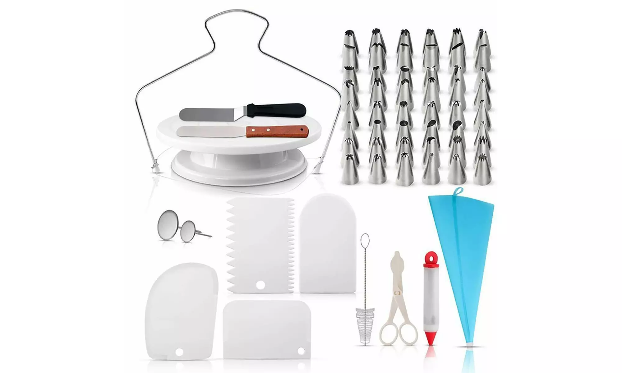 73pcs Cake Decorating Tool Kit Baking Fondant Supplies Turntable Bag Tip Spatula - Second Medium