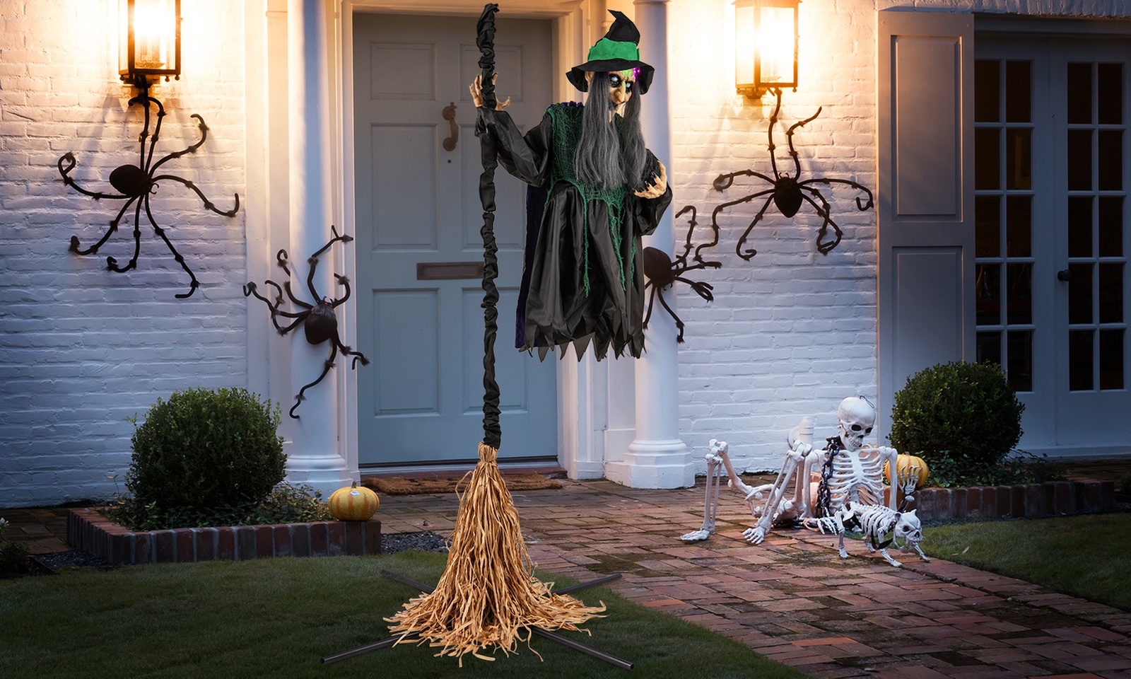 Costway Witch on Broom Halloween Animatronic Life Size Halloween Prop