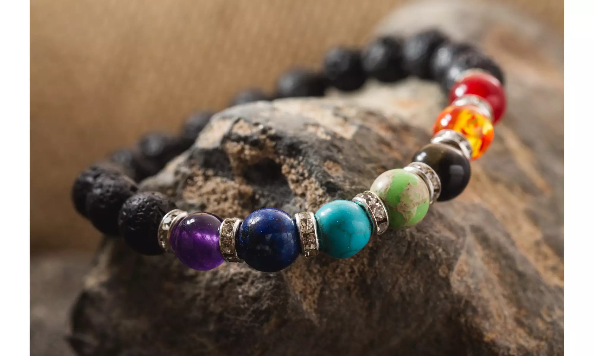 7 Chakra Stone Stretch Bracelet  - Primary Image
