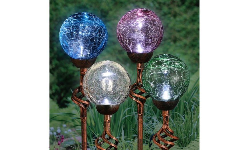 Exhart Solar Crackle Glass Ball Garden Stake with Metal Finial, 4 by 31 ...