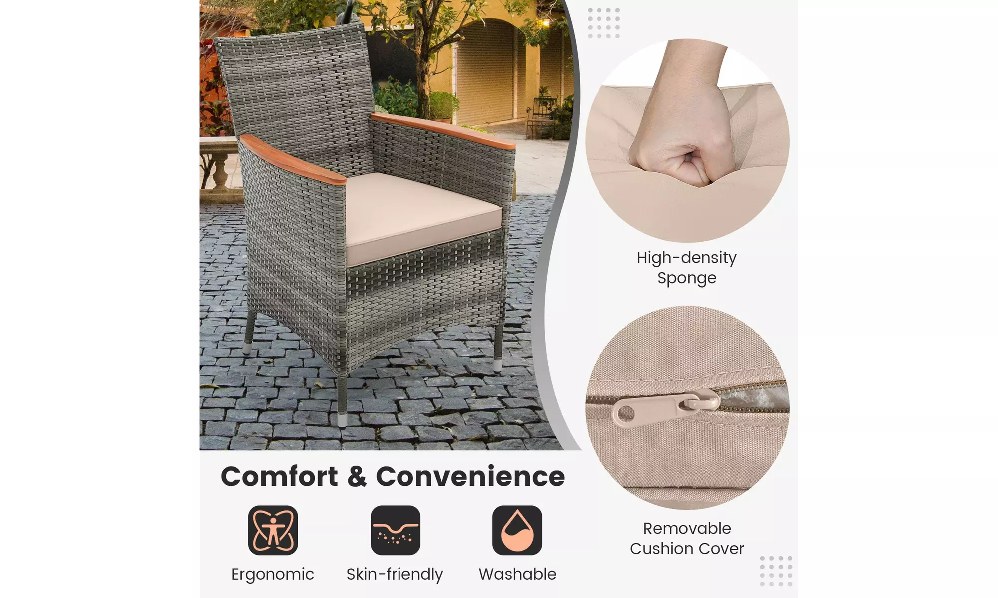 Costway 7 Pieces Outdoor Wicker Dining Set with Acacia Wood Table and 6 Chairs