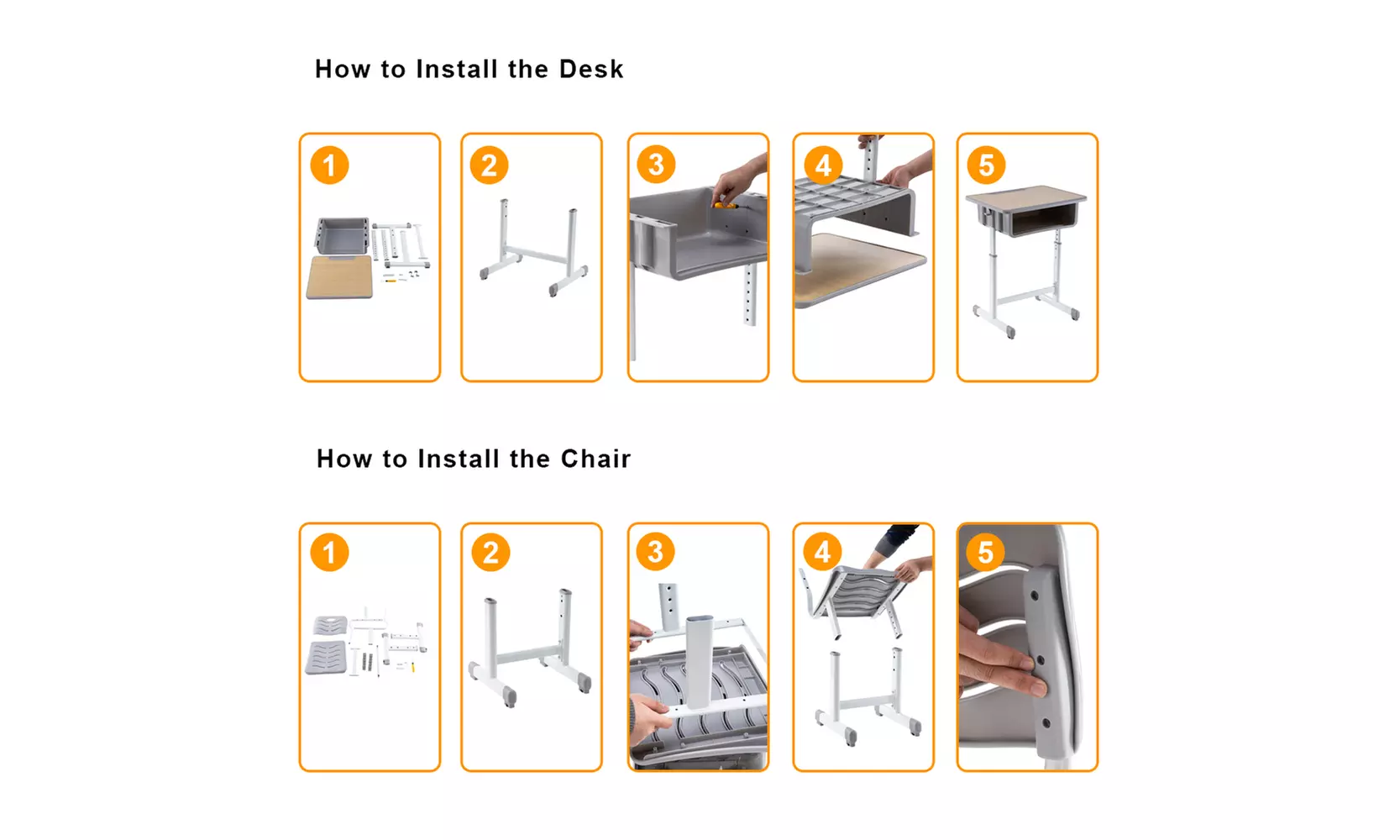 Adjustable Students Children Desk and Chairs Set Light Grey