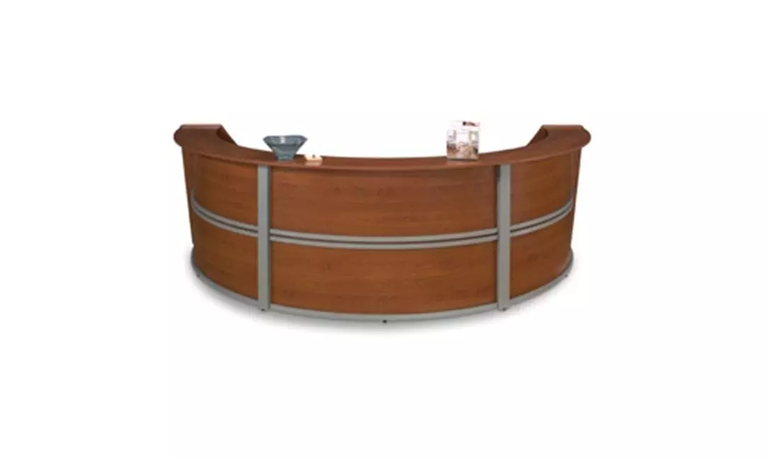 OFM 55293-CHY Triple Unit Curved Reception Station- Cherry - Primary Image