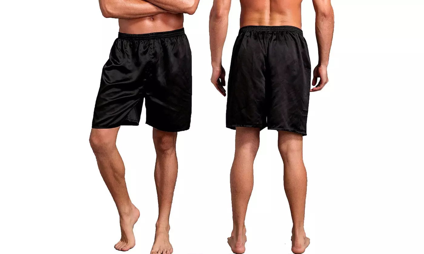 Mens Silk Satin Boxers Shorts with Elastic Waistband Pajama Lounge Shorts (S-XL)