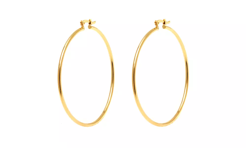 18K Gold Plated 50mm Gold Hoop Earrings - Primary Image