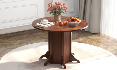 Costway 42 Wooden Kitchen Table Round Dining Table With Pedestal Base