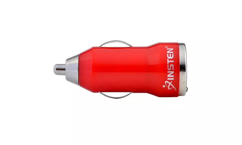 Insten Dual USB 2A Mini Car Charger Adapter Red iPhone Samsung Galaxy - Second Medium