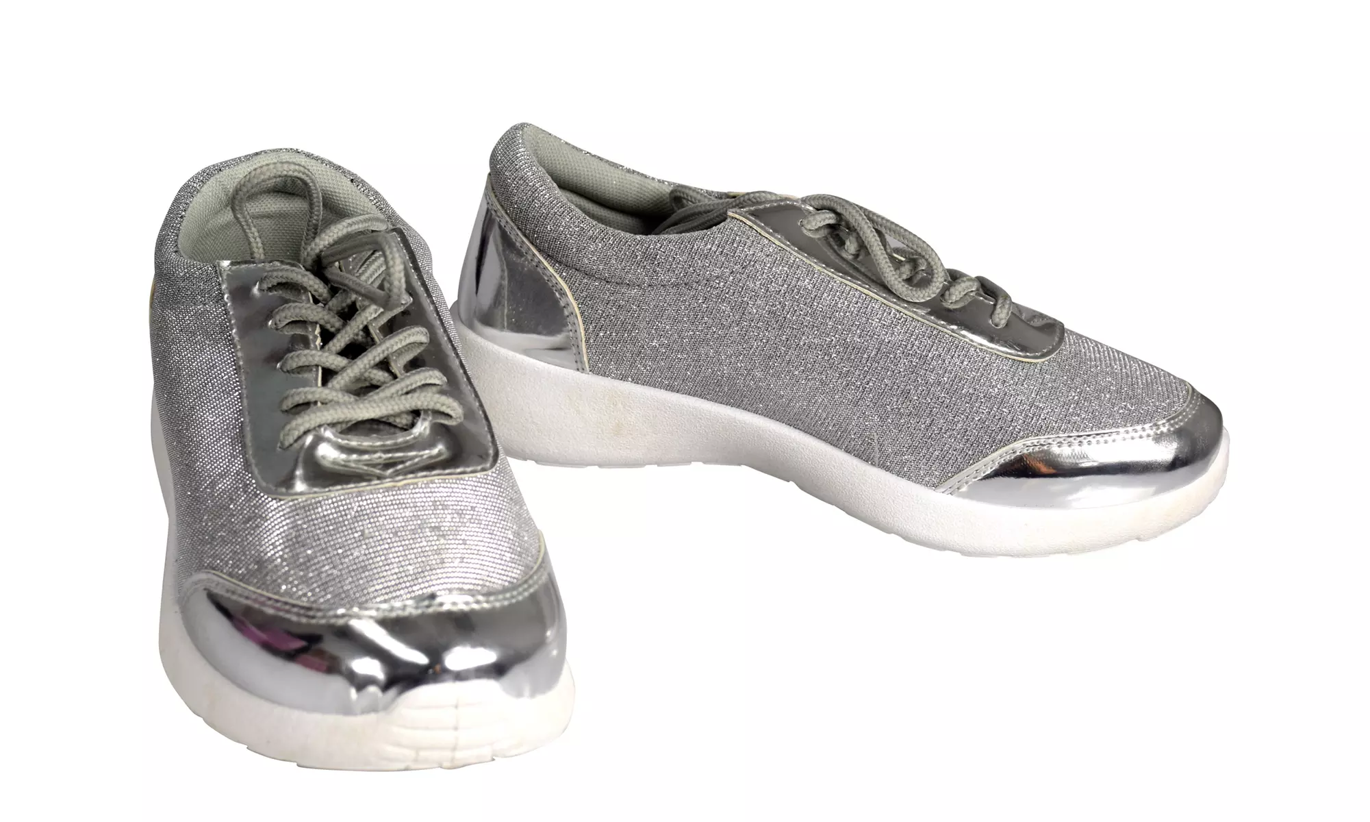 Peach Couture Stellar Glitter Shiny Sparkly Lace Up Fashion Elastic Sneakers  - Primary Image