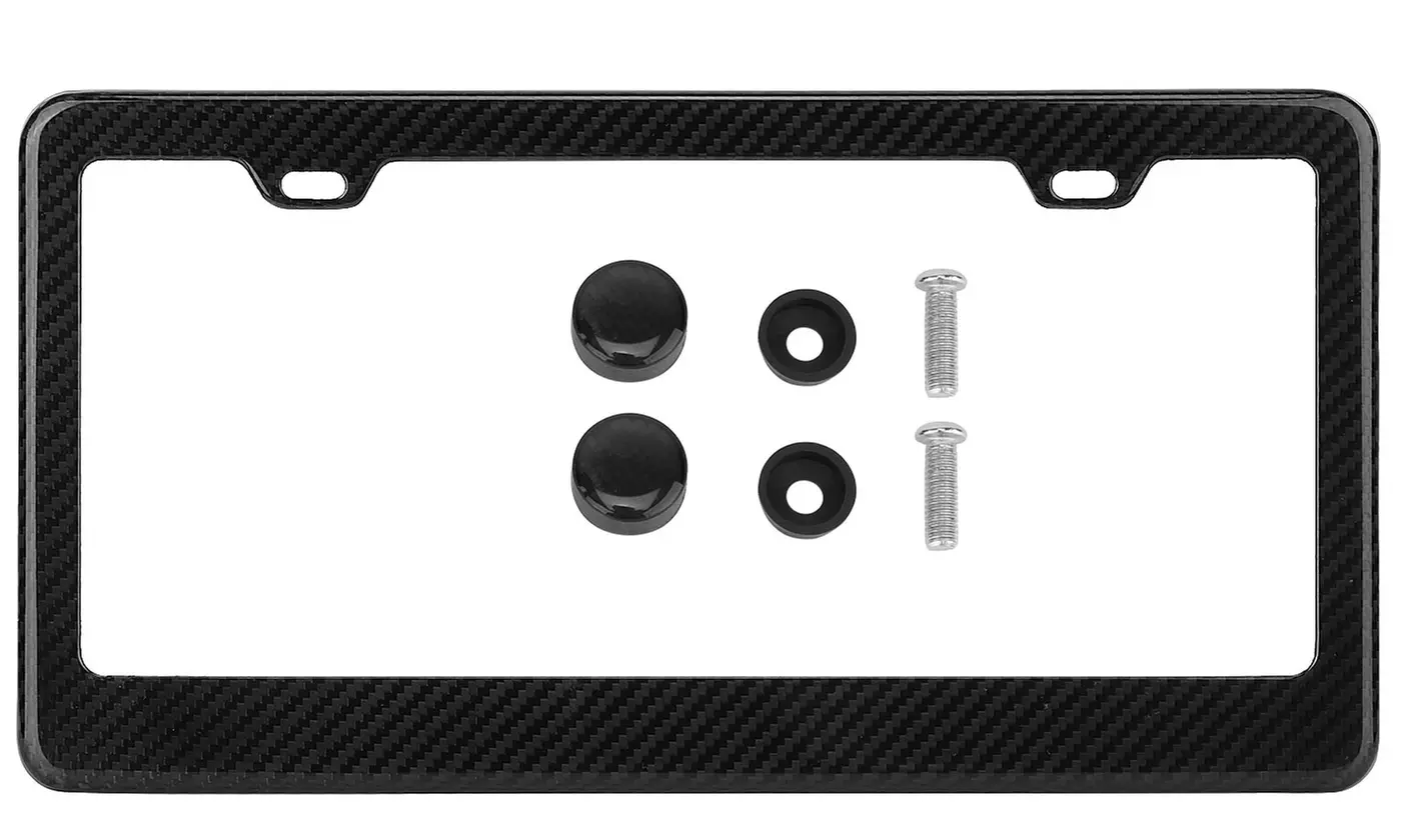iMounTEK Carbon Fiber Black License Plate Frame - 2 Holes w/ Bolts & Washer Caps - Second Medium
