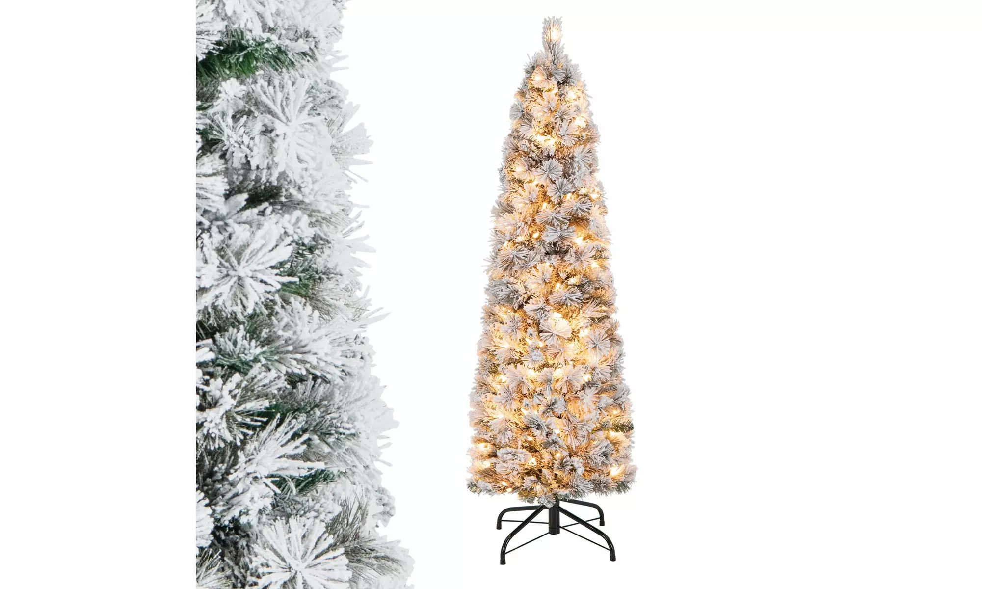 Costway 4.5/6/7 FT Pre-Lit Slim Christmas Tree Flocked w/ Pine Needles & Lights - Primary Image