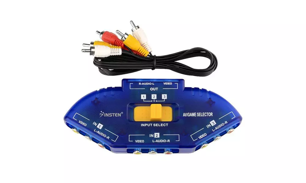 Insten 3 Way Audio Video AV RCA Switch Switcher Splitter and Cable - Primary Image