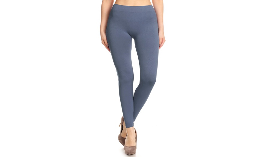 Image 17: Plus size,Solid Color Basic Soft Comfy Elastic Waistband High Waist Leggings