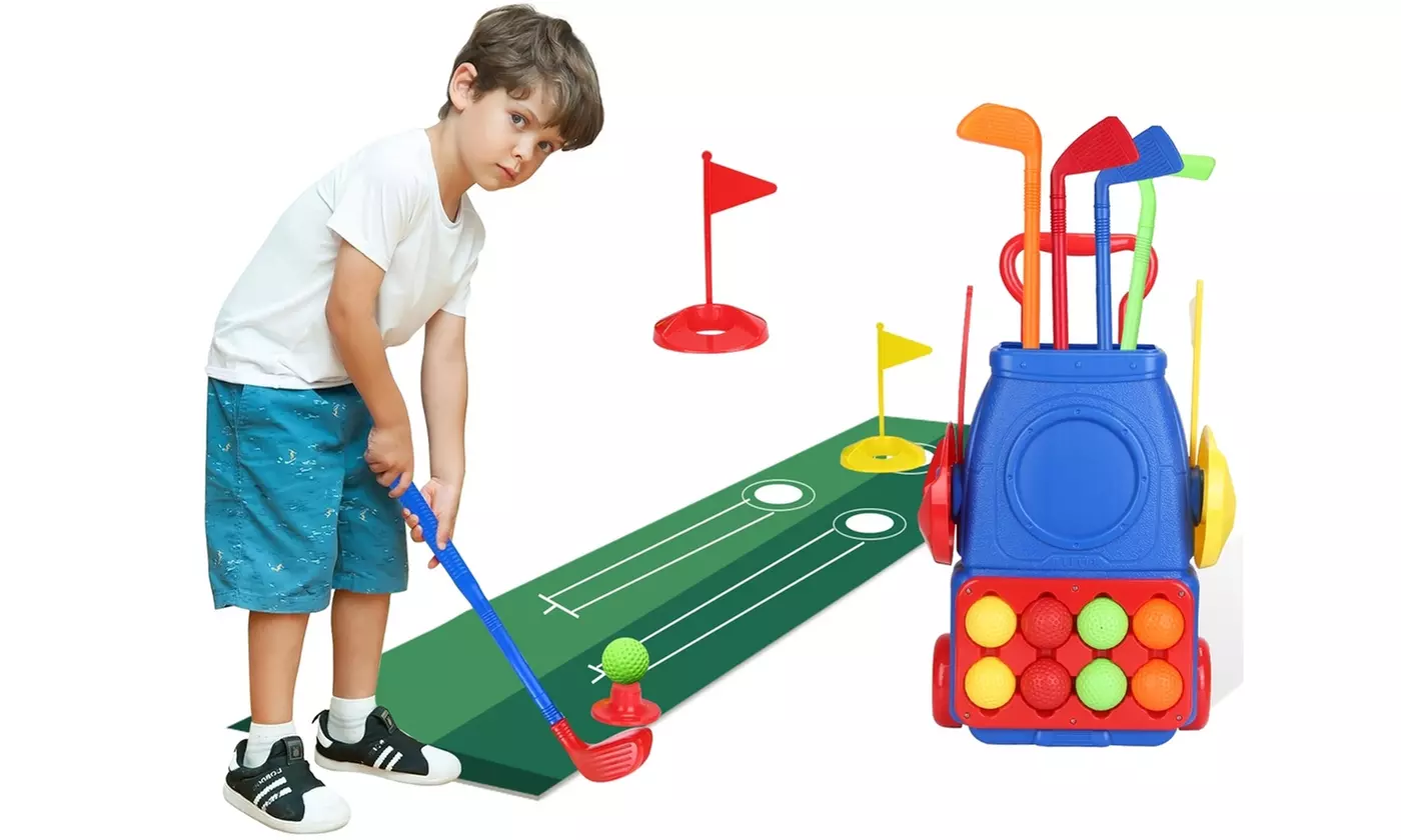 iMounTEK Golf Set for Kids with Pull Cart, Clubs, Balls, and Holes 