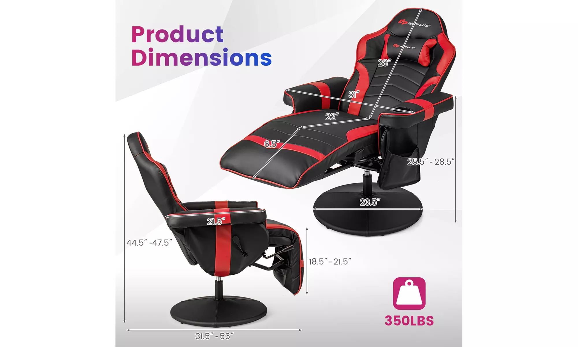 Costway Massage Gaming Chair - Adjustable Racing Swivel Chair with Cup Holder