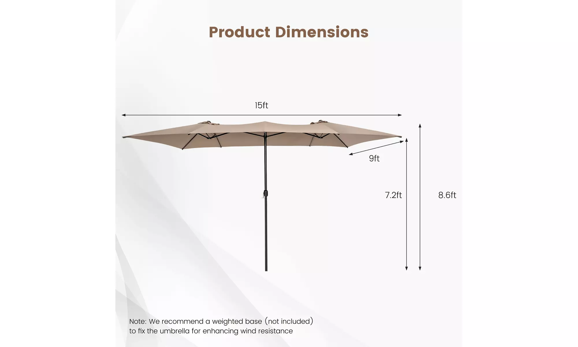 Costway 15FT Double-Sided Patio Market Umbrella Large Crank Handle Vented