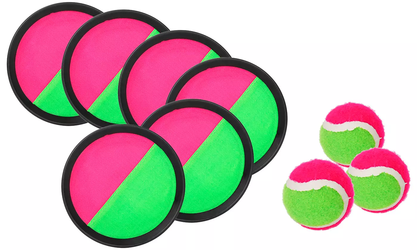 iMounTEK Toss & Catch Paddle Game Set with 3 Nylon Balls & 6 Self-Stick Pads