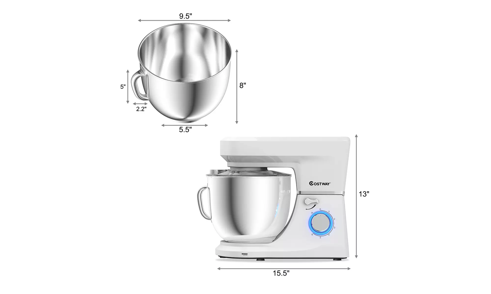 Costway Electric Food Stand Mixer 6 Speed 7.5Qt660W Tilt-HeadStainless